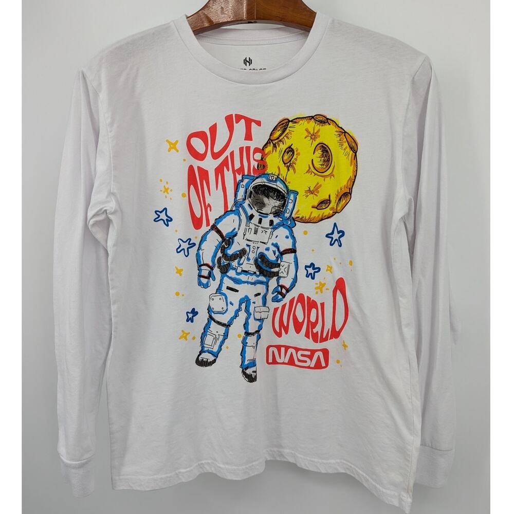 Nasa Hyper‎ Space Men's "Out of this World" Long Sleeve White T-Shirt Size Large
